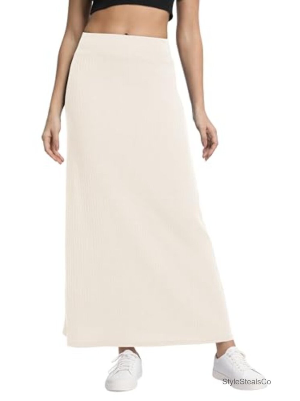 High Waist A-Line Maxi Skirt Comfy Ribbed Knit Long Skirt